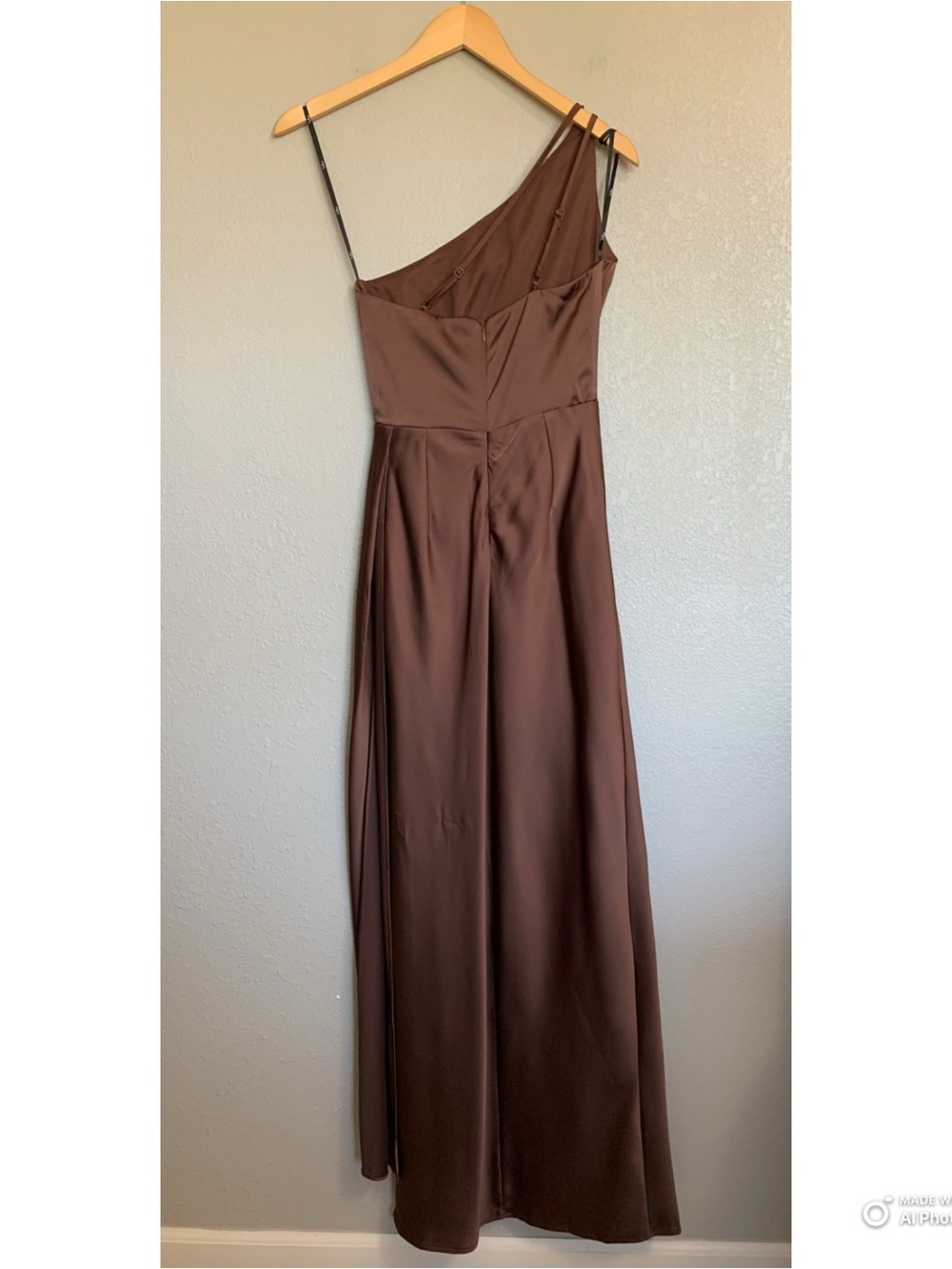 Lulus XS Signature Elegance Chocolate Brown Satin One Shoulder Maxi Dress NWT - Picture 11 of 17